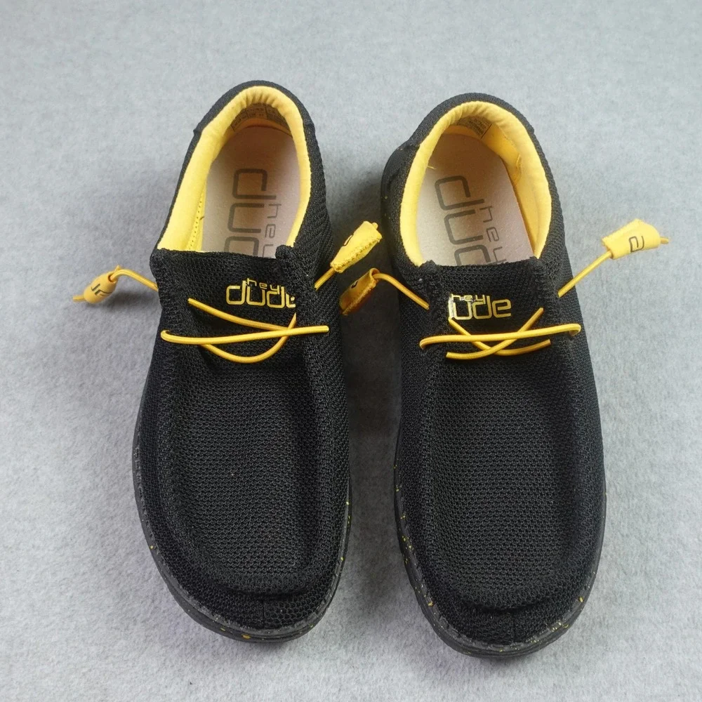 Hey Dude Shoes Mens Size 9 Black Yellow Casual Wally Sox Loafer Lightweight - Picture 3 of 10